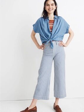 Emmett Wide-Leg Crop Pants in Herringbone Railroad Stripe Madewell